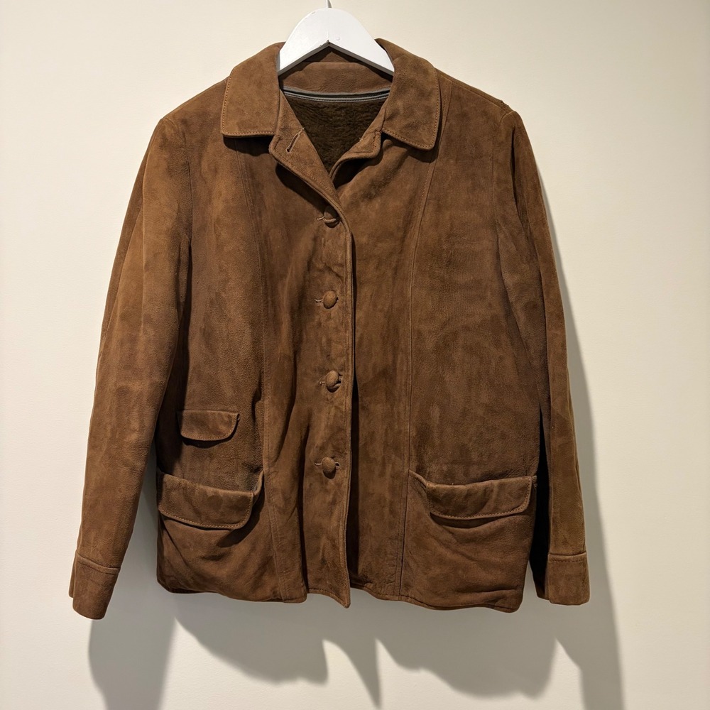 Highlander Vintage Brown Suede Faux Fur Lined Western Jacket Womens 14